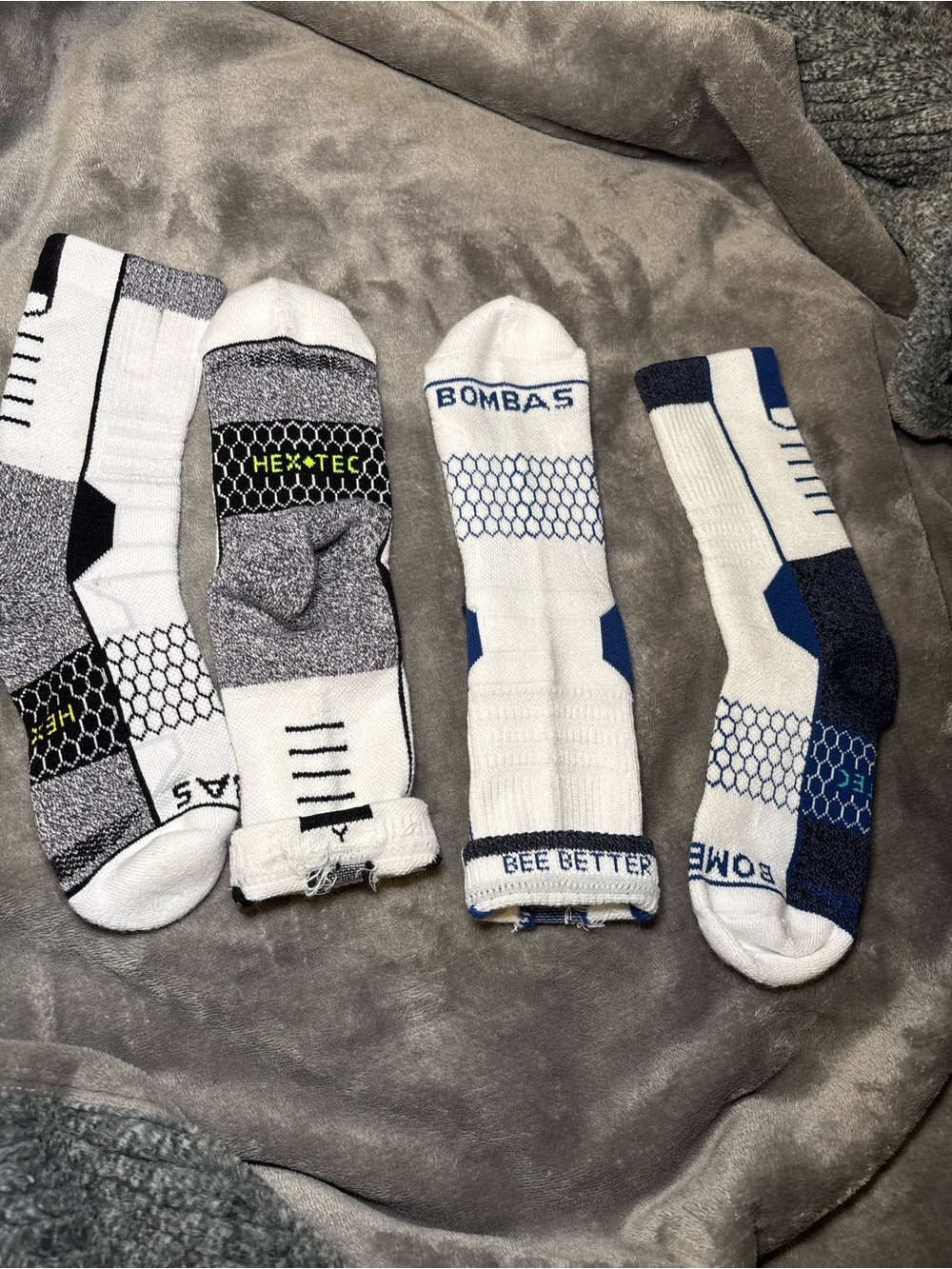 Bombas Youth Athletic Crew Socks — White with Blue and Black Accents